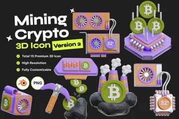 Minería de criptomonedas Paquete de Icon 3D