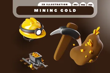 金の採掘 3D Iconパック
