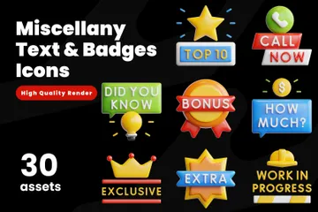 Miscellany Text & Badges 3D Icon Pack