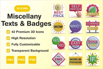 Miscellany Texts And Badges 3D Icon Pack