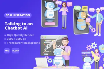 Mit einer Chatbot-KI sprechen 3D Illustration Pack