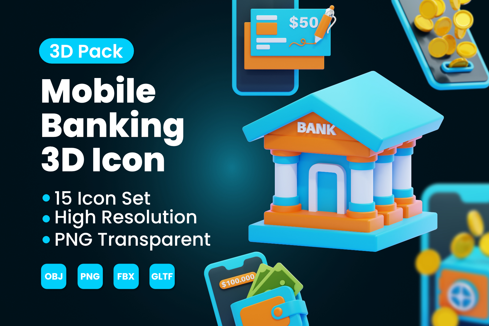 Premium Mobile Banking 3D Illustration pack from Business 3D Illustrations