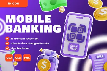 Mobile Banking 3D Icon Pack