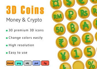 Dinheiro e moeda criptografada Pacote de Icon 3D