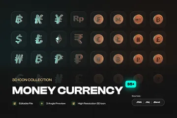 Moeda e moeda Pacote de Icon 3D
