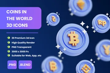 Monedas en el mundo Paquete de Illustration 3D