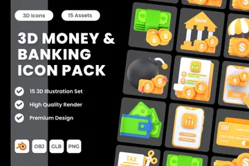 Money And Banking 3D Icon Pack