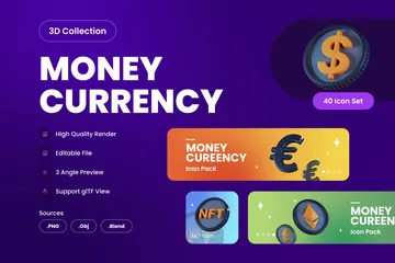 お金 通貨 3D Iconパック