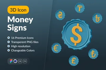 お金のサイン 3D Iconパック