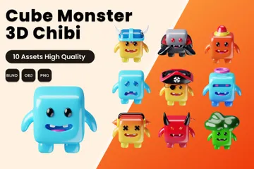 Monster Cube Character 3D Icon Pack