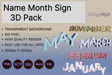 Month Name Sign 3D Icon Pack