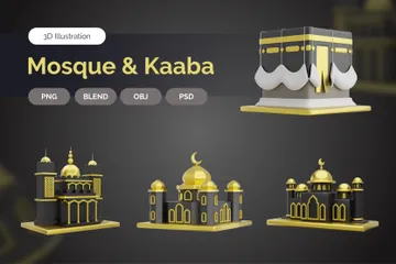 Moschee und Kaaba 3D Icon Pack