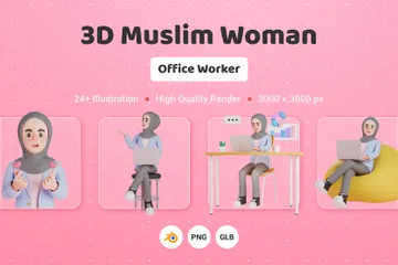 Mulher muçulmana trabalhadora de escritório Pacote de Illustration 3D