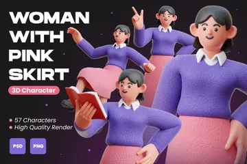 Mujer Con Falda Rosa Paquete de Illustration 3D