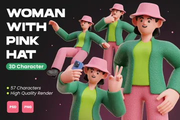 Mujer con sombrero rosa Paquete de Illustration 3D
