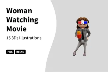 Mujer viendo la película Paquete de Illustration 3D