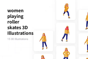 Mujeres jugando patines Paquete de Illustration 3D