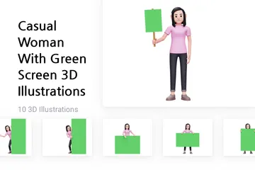 Mulher casual com tela verde Pacote de Illustration 3D