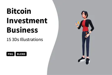 Mulher de negócios de investimento em Bitcoin Pacote de Illustration 3D