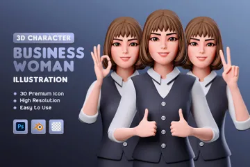 Personagem de mulher de negócios - meio corpo Pacote de Illustration 3D