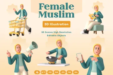 Mulher muçulmana Pacote de Illustration 3D