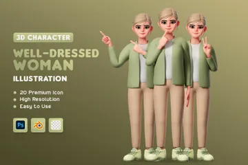 Personagem Mulher Bem Vestida - Corpo Inteiro Pacote de Illustration 3D