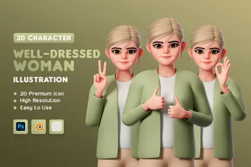 Personagem Mulher Bem Vestida - Meio Corpo Pacote de Illustration 3D
