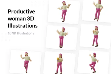 Mulher Produtiva Pacote de Illustration 3D