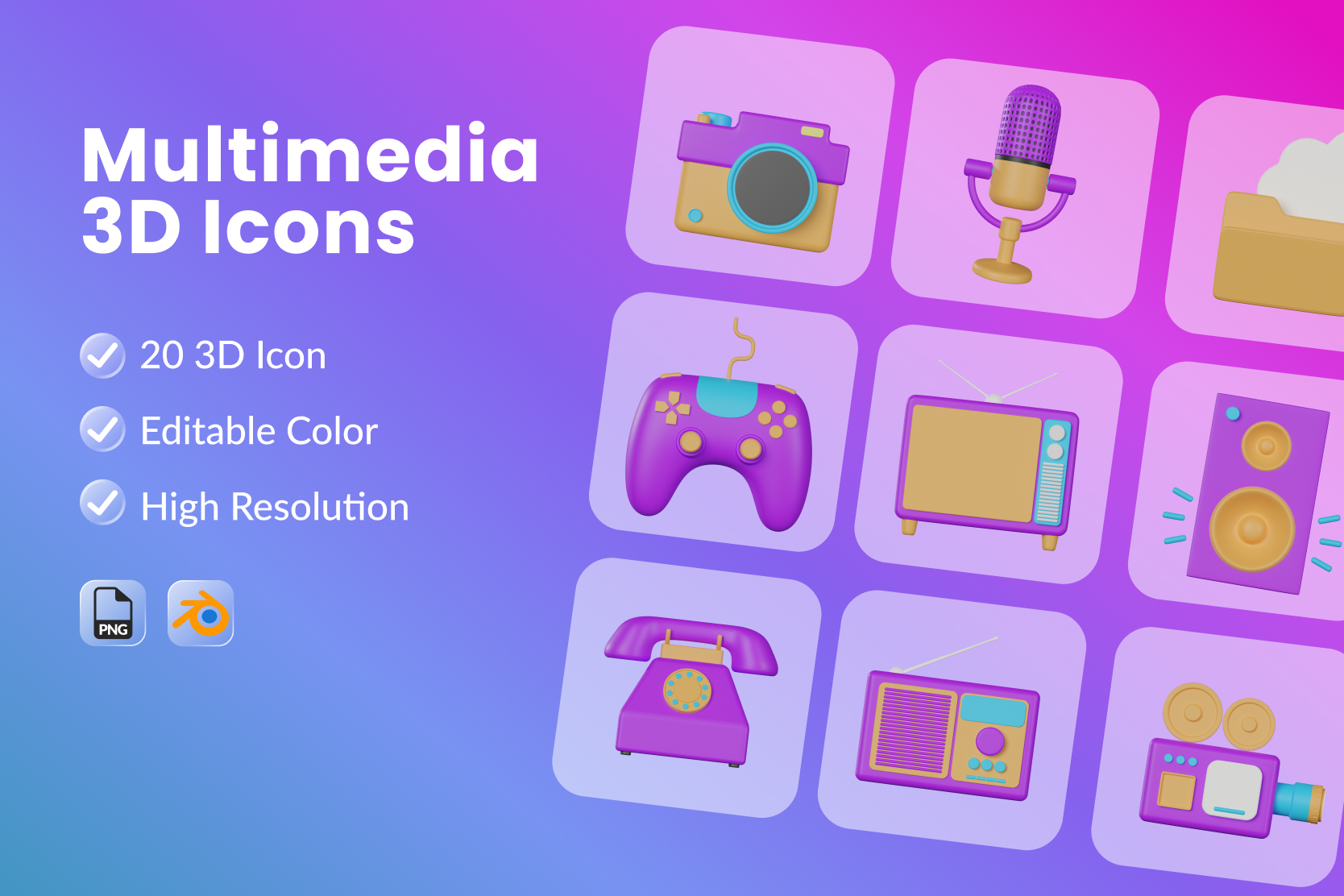 Premium Multimedia 3D Illustration pack from Entertainment 3D Illustrations