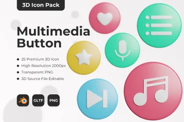 Multimedia Button 3D Icon Pack