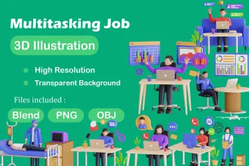 Multitasking Job 3D Illustration Pack