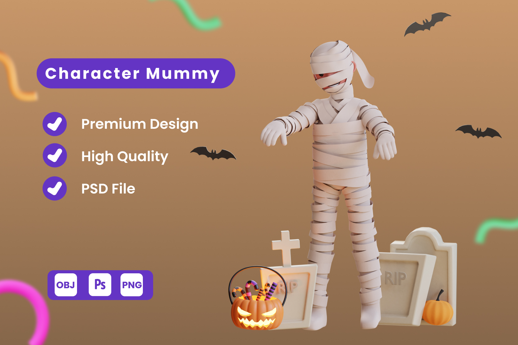 Premium Mummy Halloween 3D Illustration pack from Festival & Days 3D ...