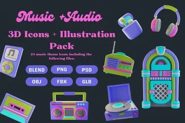 音楽オーディオ 3D Iconパック