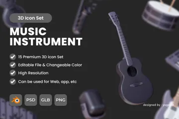 Music Intrument Black Theme 3D Illustration Pack