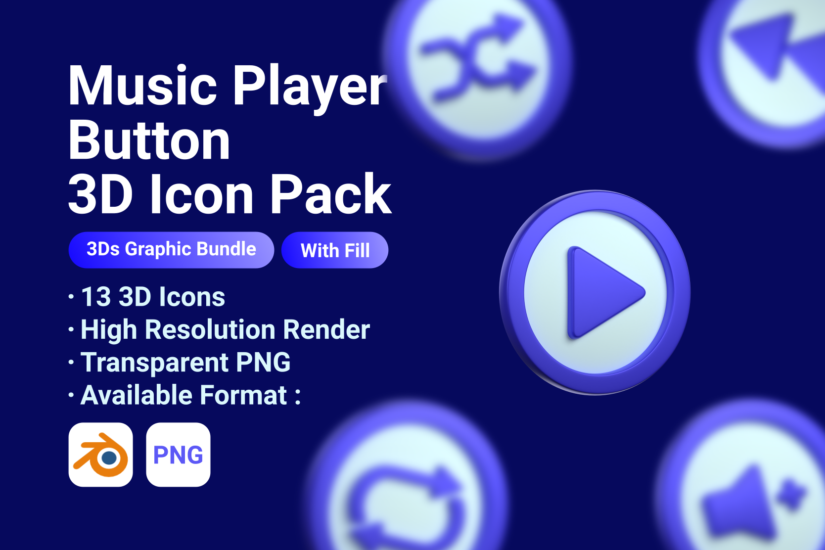 Premium Music Player Button 3D Illustration pack from Entertainment 3D ...