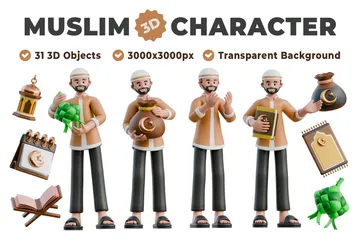 Muslimischer Charakter 3D Icon Pack