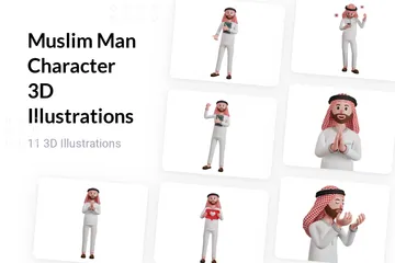 Muslim Man Character 3D Illustration Pack