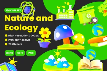 Natureza e Ecologia Pacote de Icon 3D