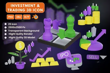 Investimento e Negociação Pacote de Icon 3D