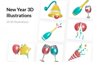 Neujahr 3D Illustration Pack