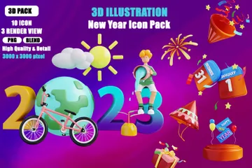 Neujahr 3D Illustration Pack