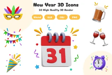 Neujahr Feierlichkeiten 3D Icon Pack