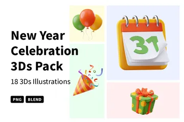 Neujahr Feierlichkeiten 3D Icon Pack