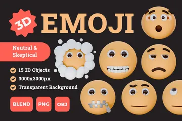 Neutrales und skeptisches Emoji 3D Icon Pack