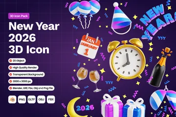 New Year 2026 3D Icon Pack