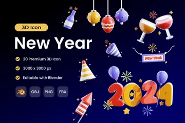 New Year 3D Icon Pack