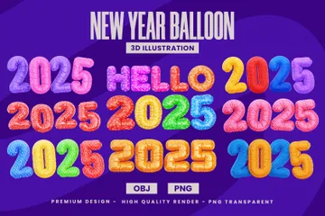 New Year Balloon 3D Icon Pack