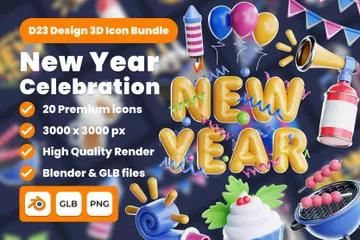 New Year Celebration 3D Icon Pack