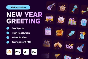 New Year Greeting 3D Icon Pack