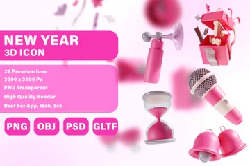 New Year In Pink 3D Icon Pack
